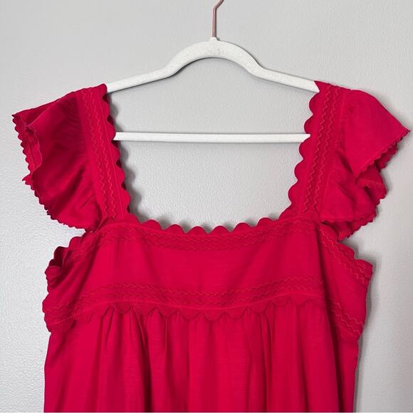 J.Marie Swift Scalloped Square Neck Ruffle Sleeve Mini Dress Red Preppy Large - Picture 5 of 10